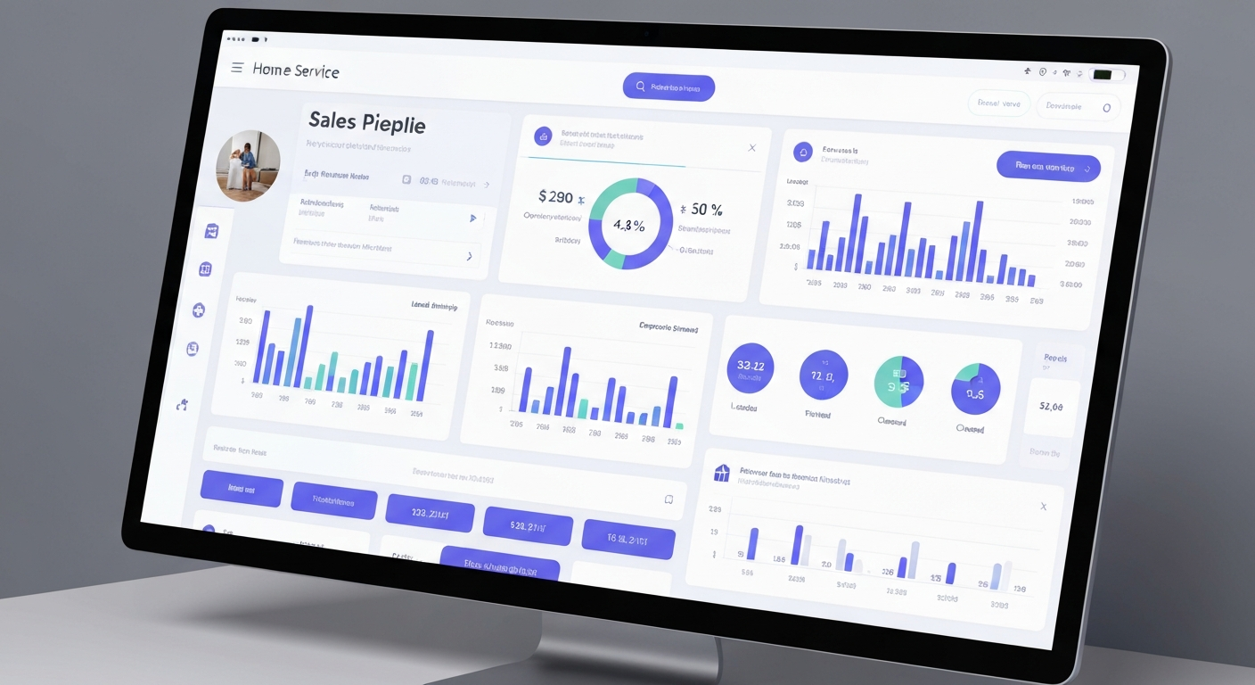 CRM Sales Pipeline Dashboard showing lead tracking and automated workflow for home service contractors