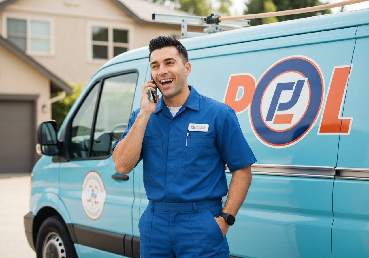 Plumbing contractor on a phone call