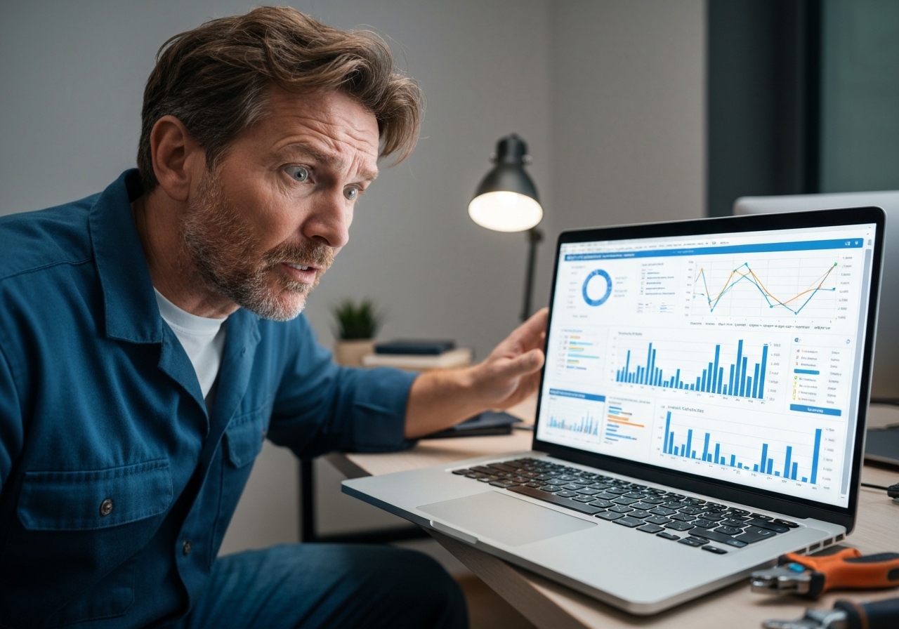 Confused contractor struggling with wasted Google Ads spend and poor marketing ROI