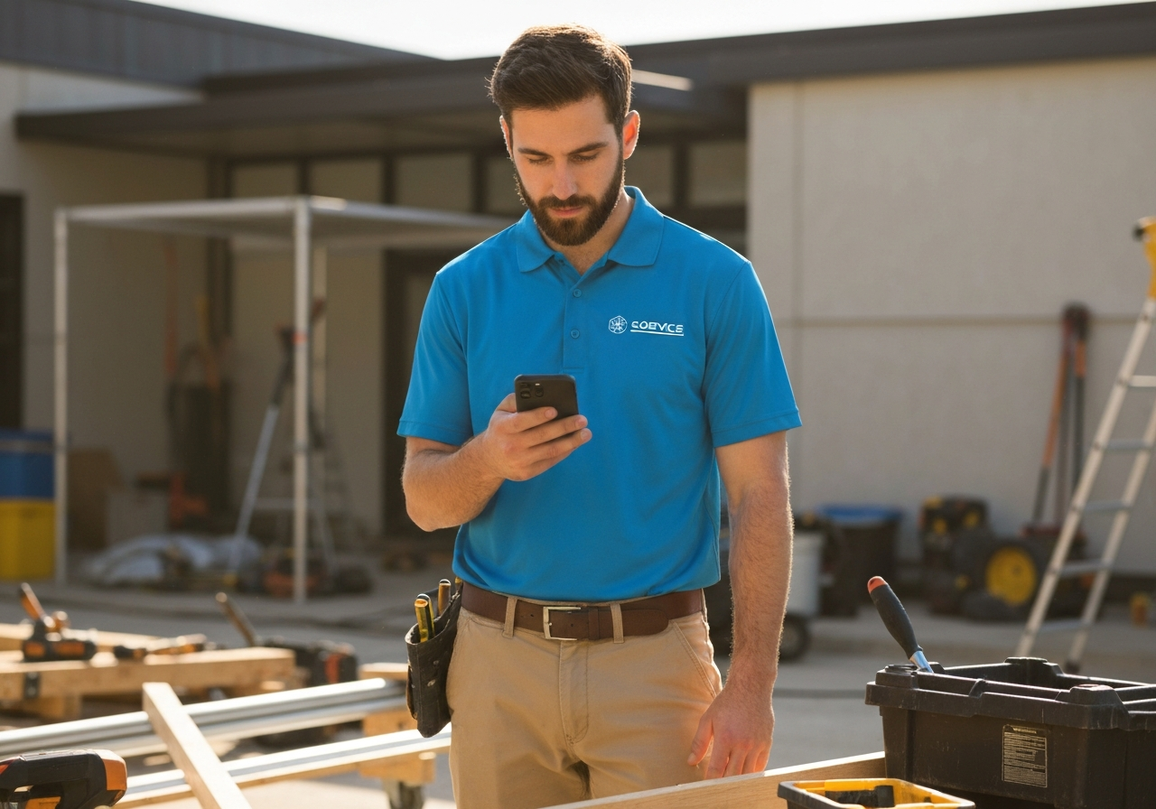 Contractor checking phone
