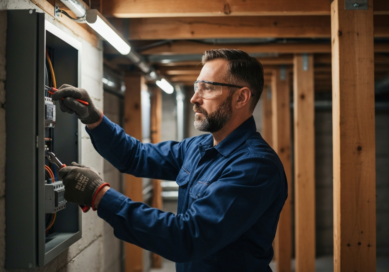 Professional local service technician focused on the job