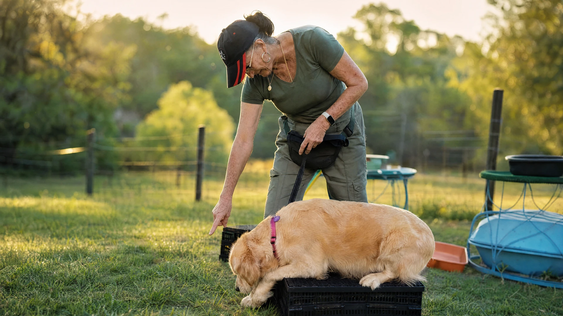 Handler training a golden retriever at Vitozol Dog Park