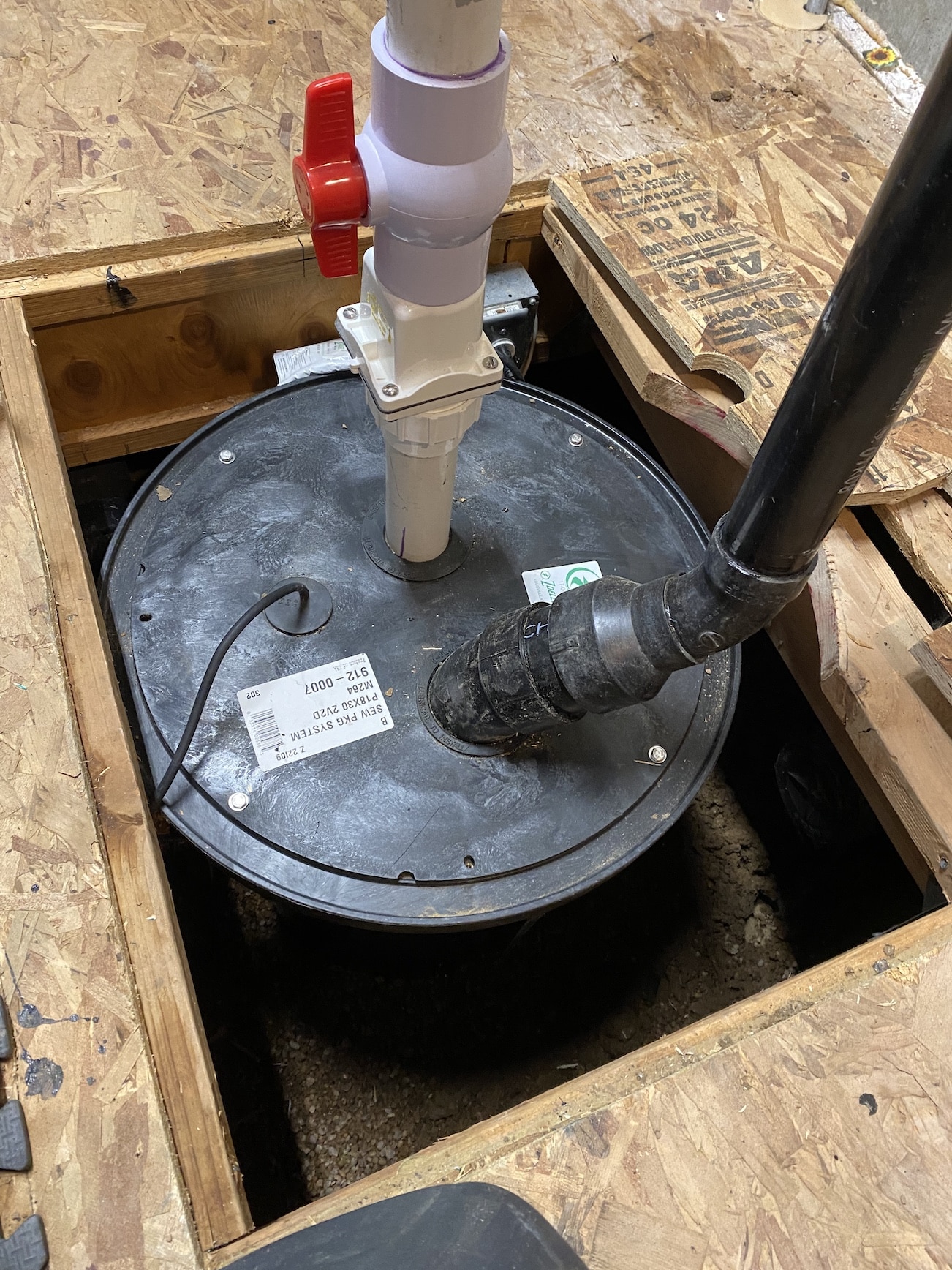 Newly installed sump pump system