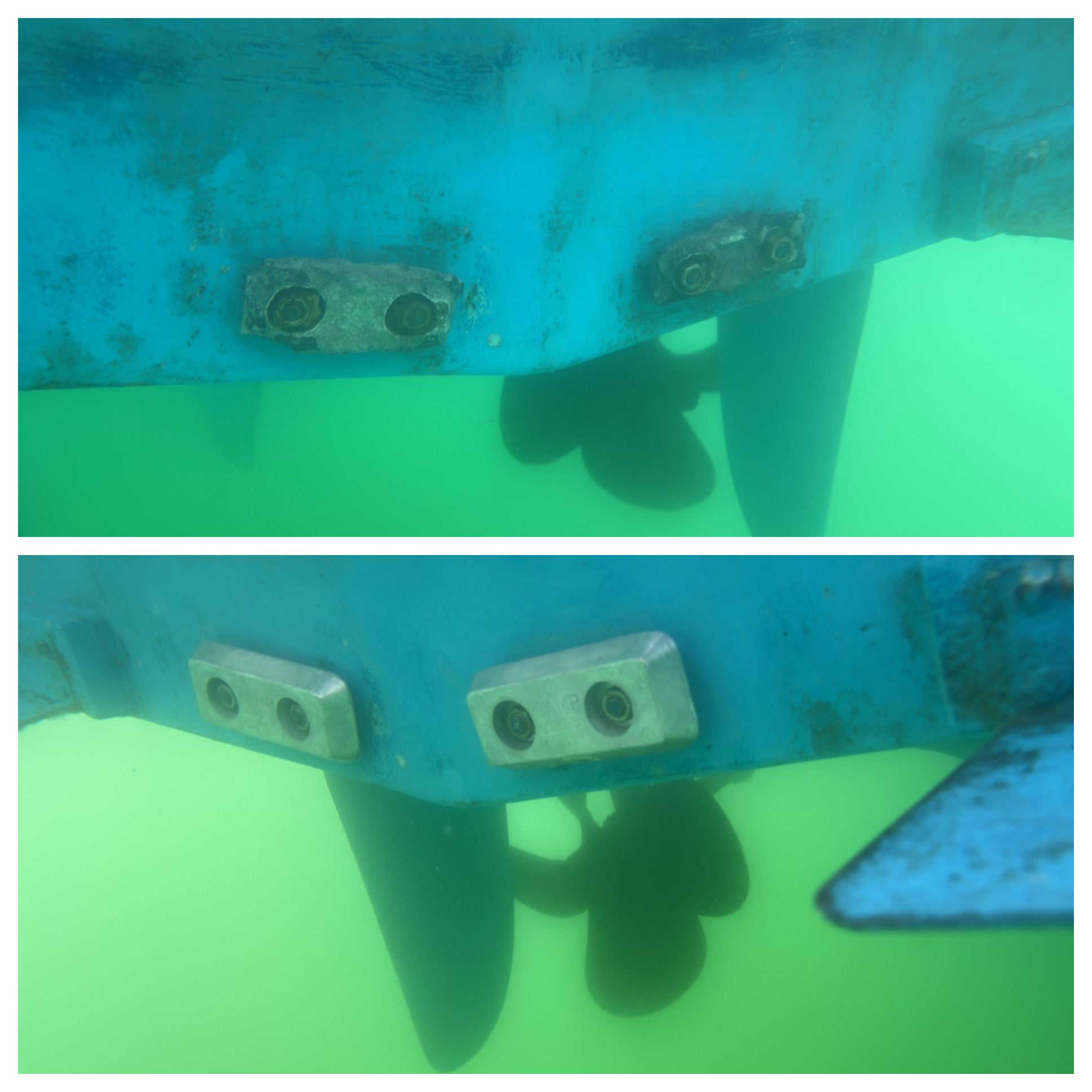 Before and after zinc replacement marine maintenance
