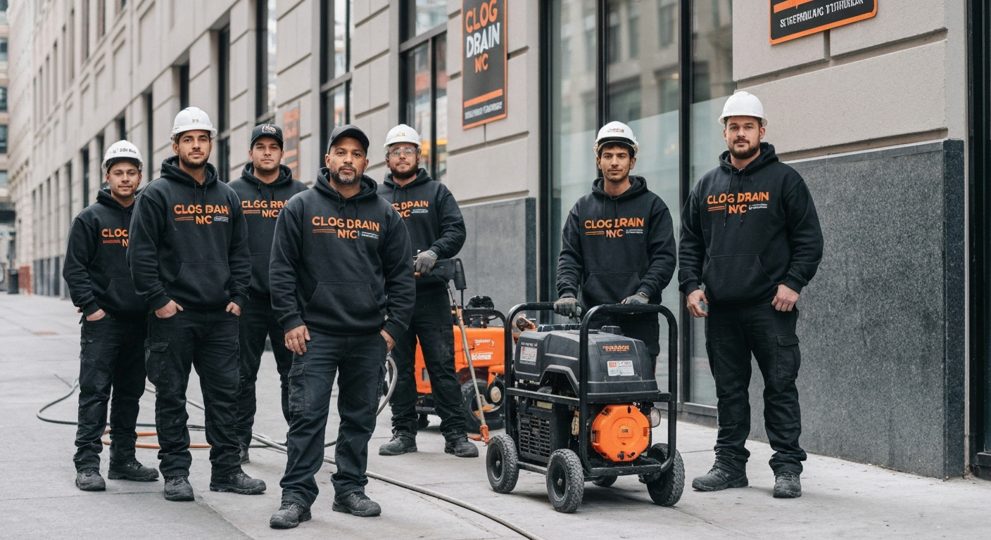 Clog Drain Specialist owner and team on a commercial job site in NYC