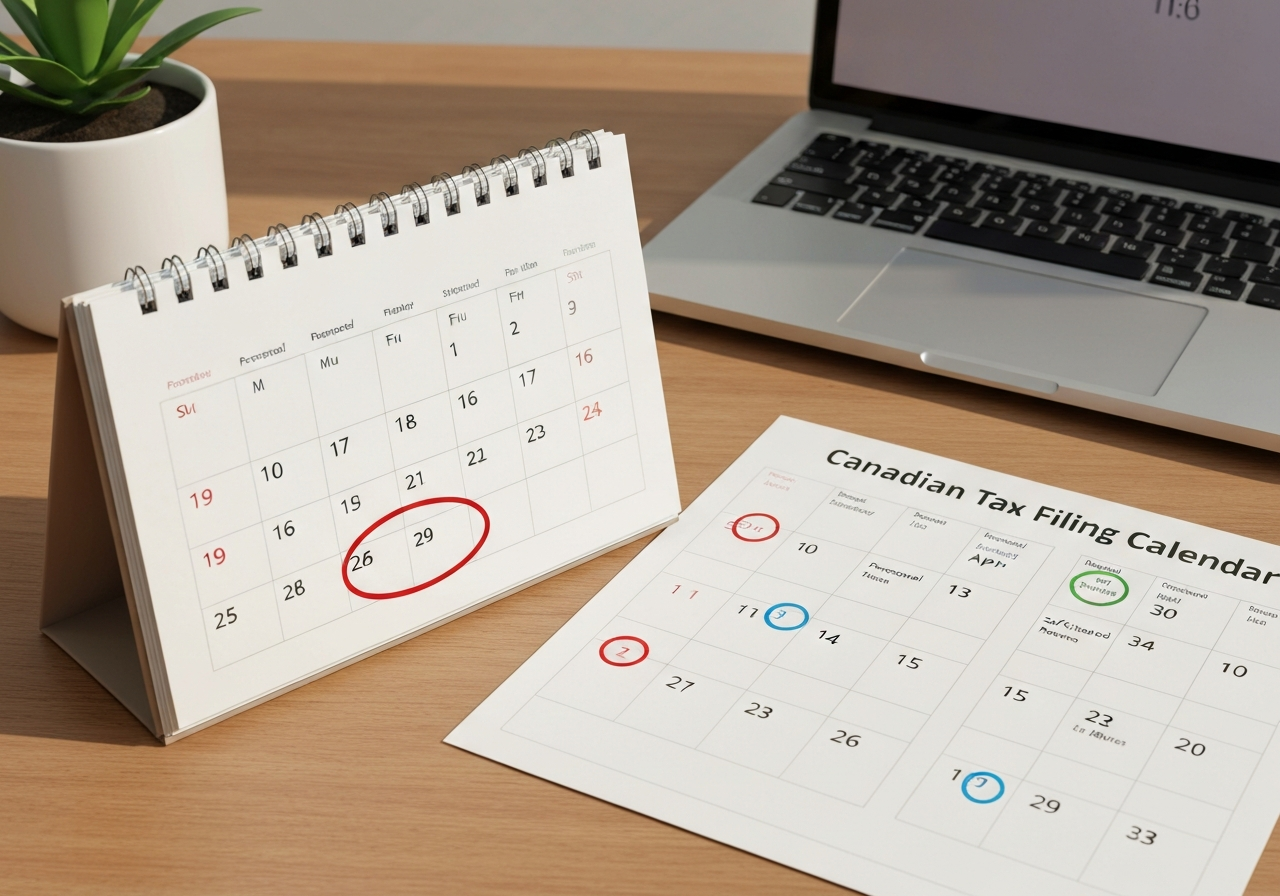 Canadian tax filing calendar showing key CRA deadlines with T.U.A