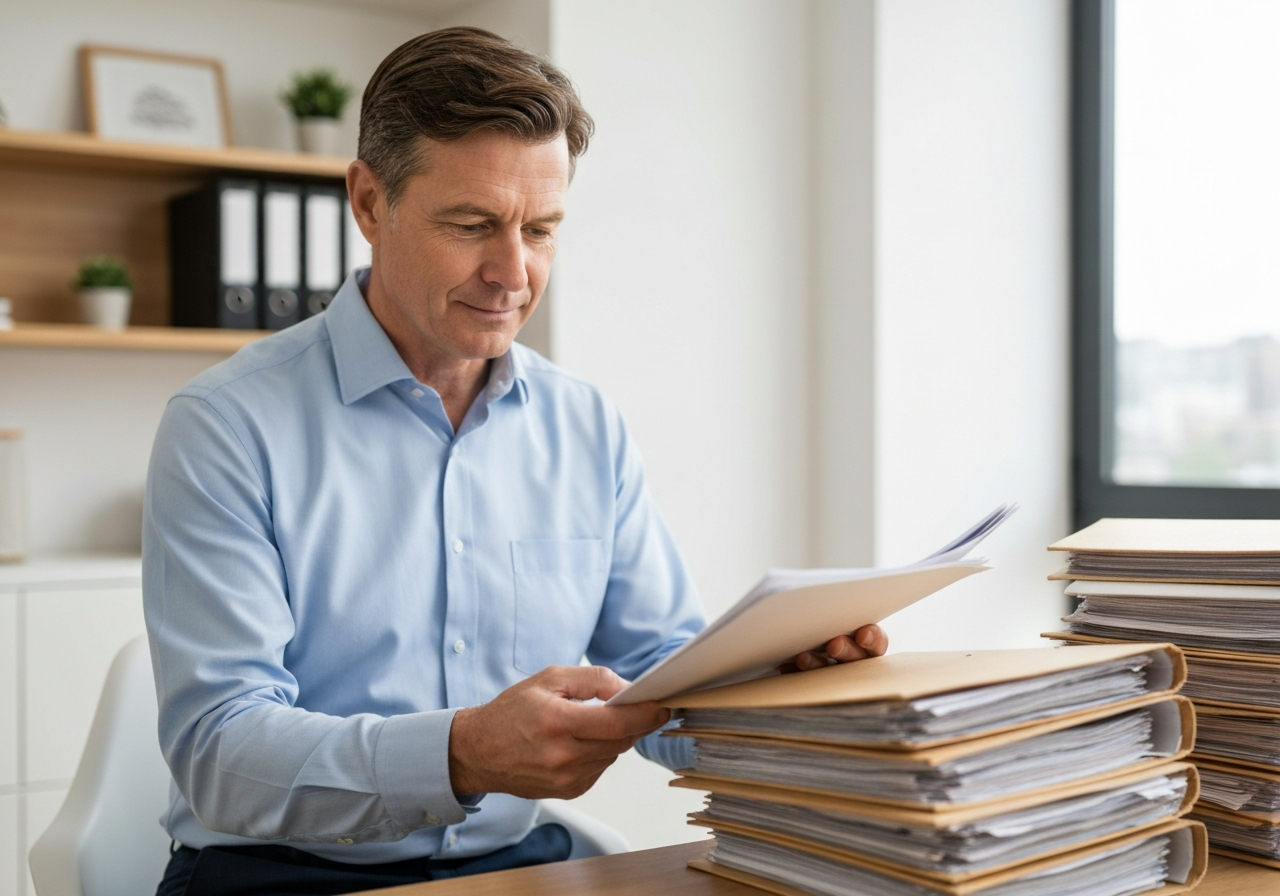 Canadian taxpayer organizing prior year documents to file back taxes with T.U.A