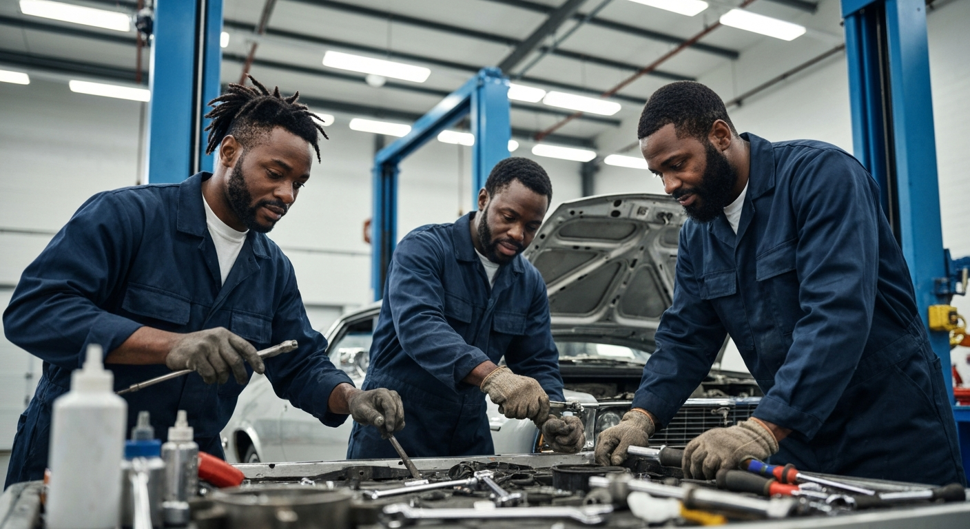 Mechanic working on car