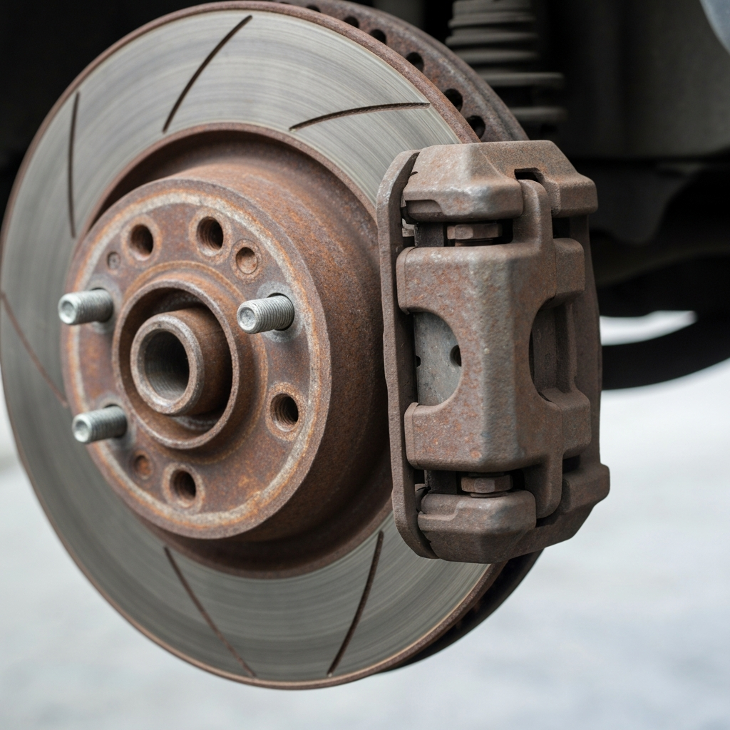 Worn out brake rotor before replacement