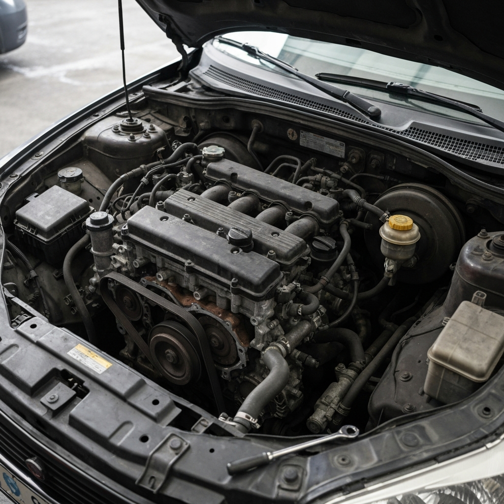 Dirty engine bay before service