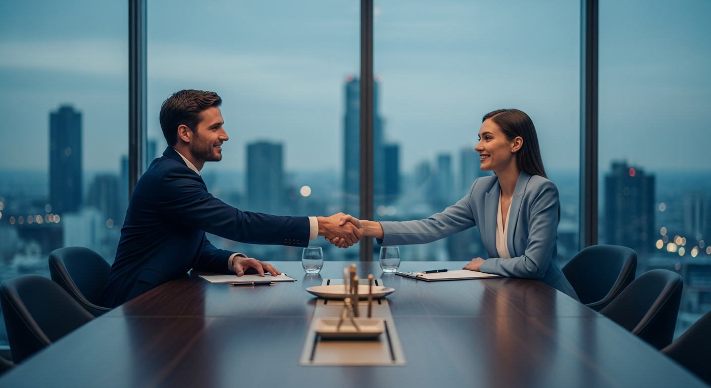 Business professionals shaking hands