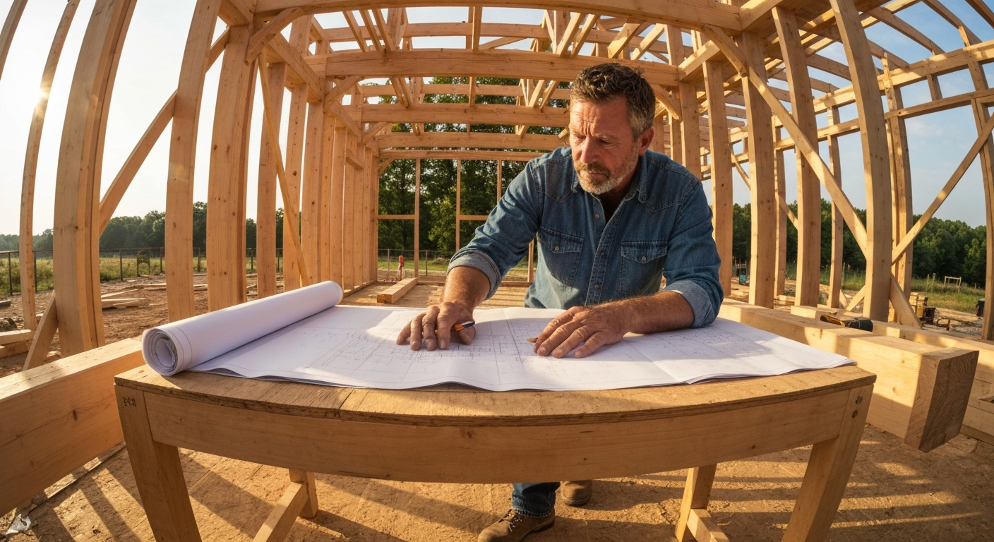 Craftsman reviewing plans on a job site