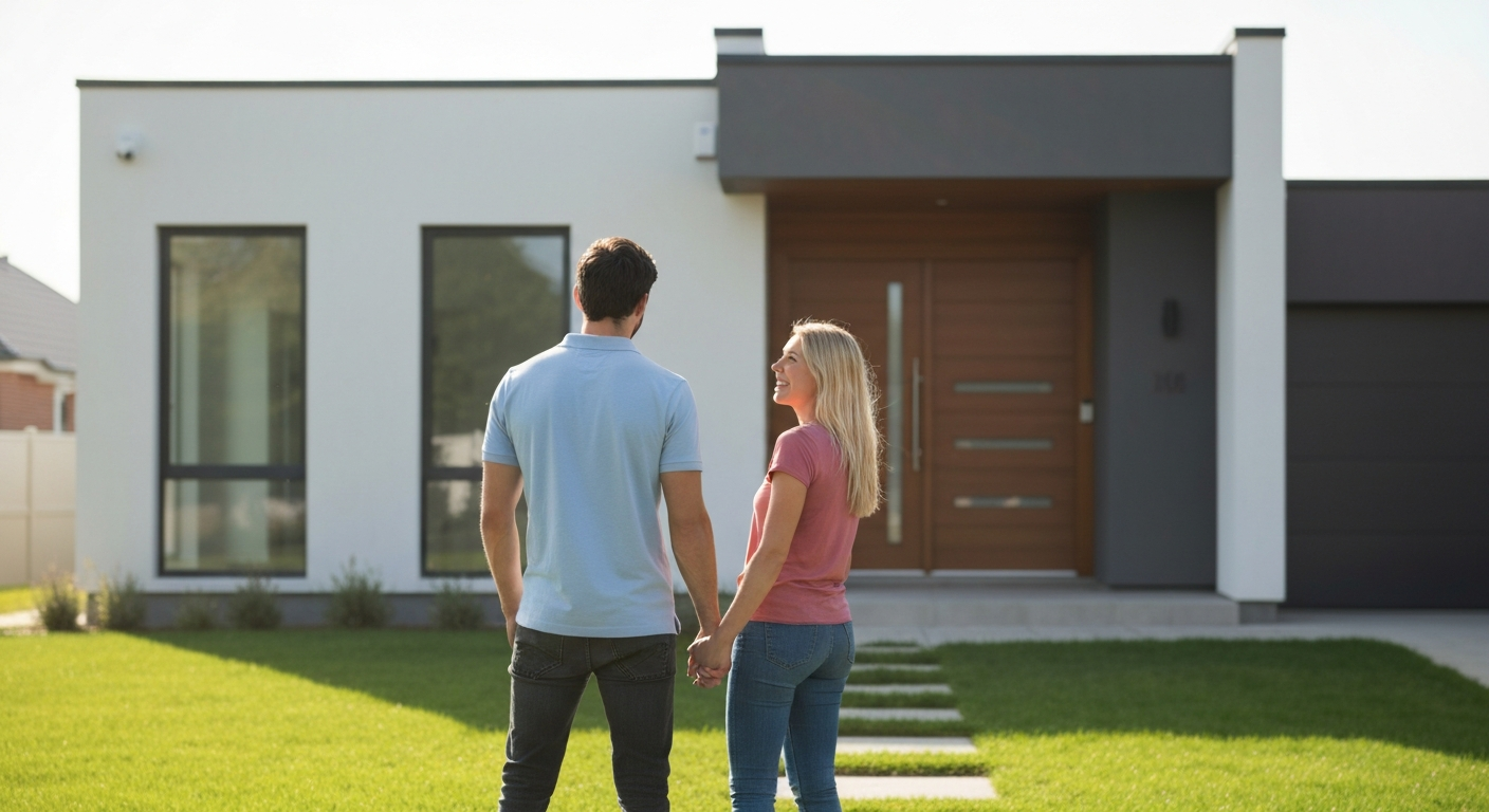 Happy couple buying a home Happy couple buying a home