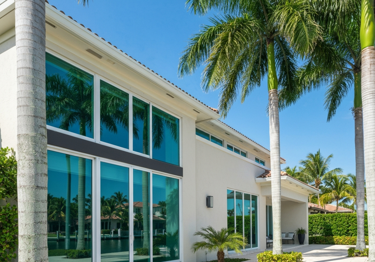 Clean exterior windows on a South Florida waterfront home after professional window cleaning