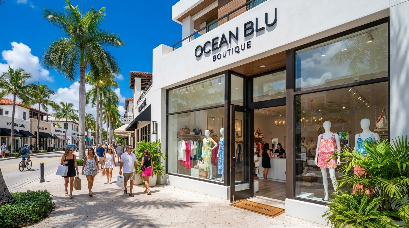Modern retail storefront in South Florida with pristine clean display windows