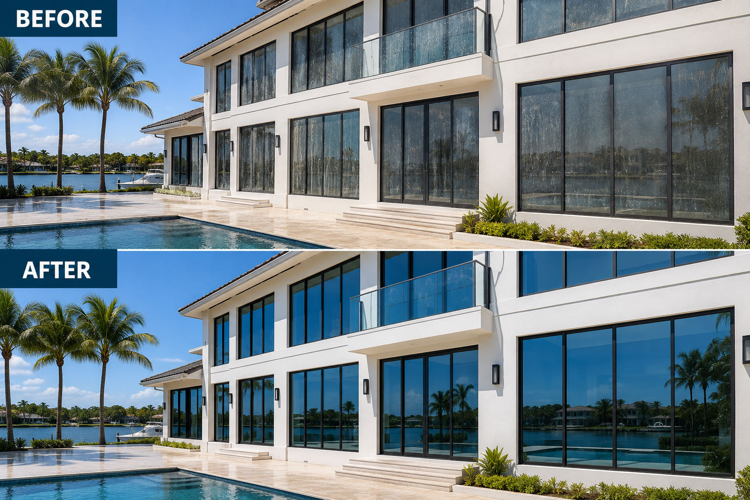 Before and After Waterfront Property Window Cleaning