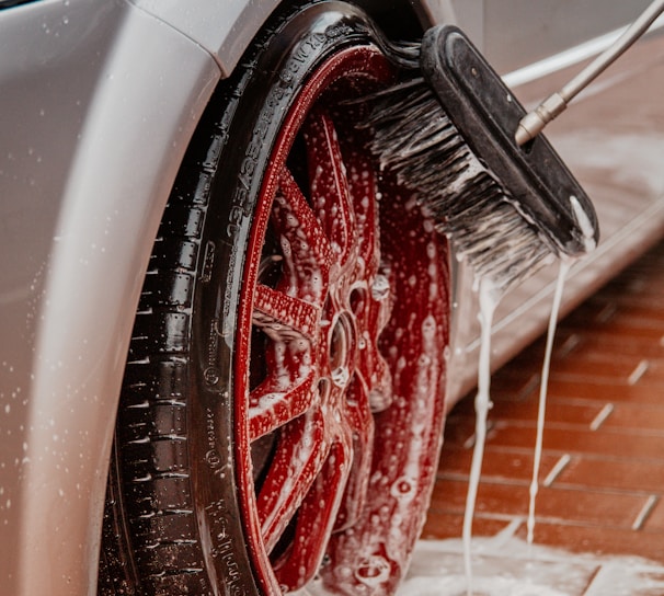 Wheel being washed
