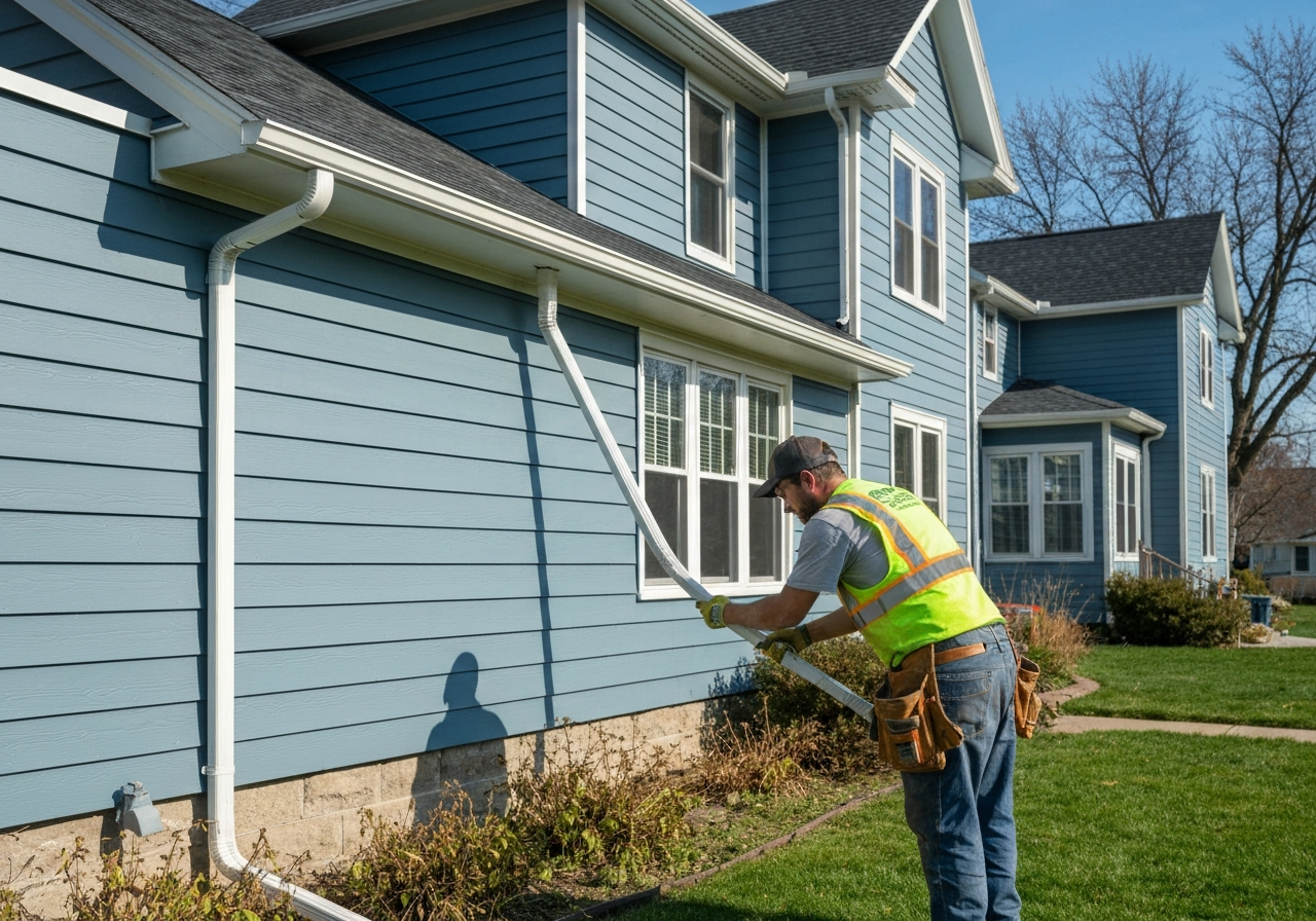 Residential gutter repair work in progress