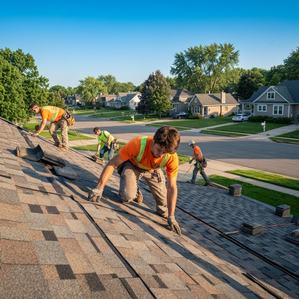 Professional roofing team