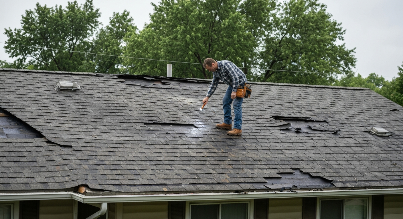 Storm damage on roof