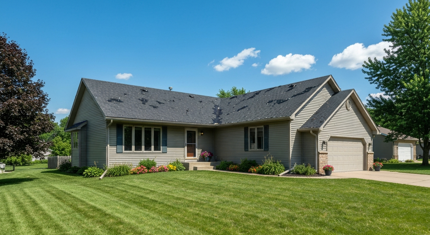 Hail damaged roof shingles