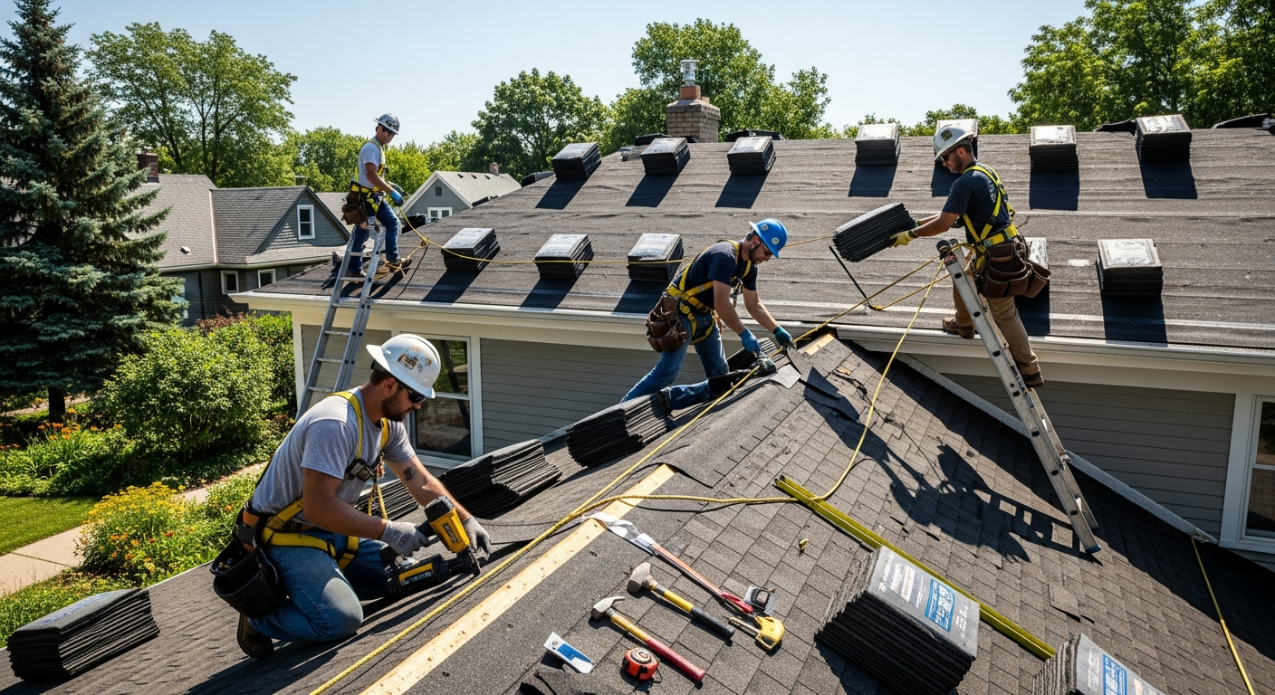 CM Roofing crew working on a St Paul home