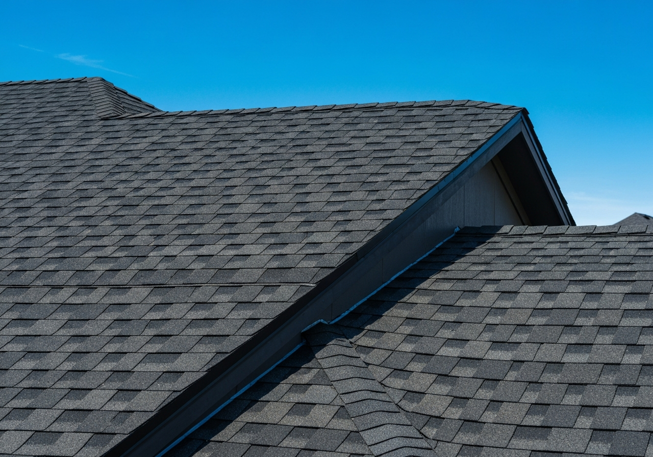 Close-up of freshly installed architectural asphalt shingles