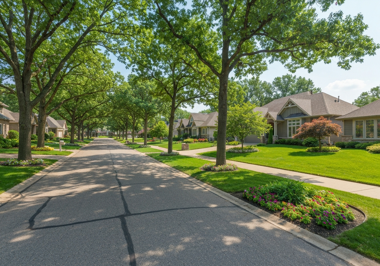 Tree-lined residential street in Edina, MN