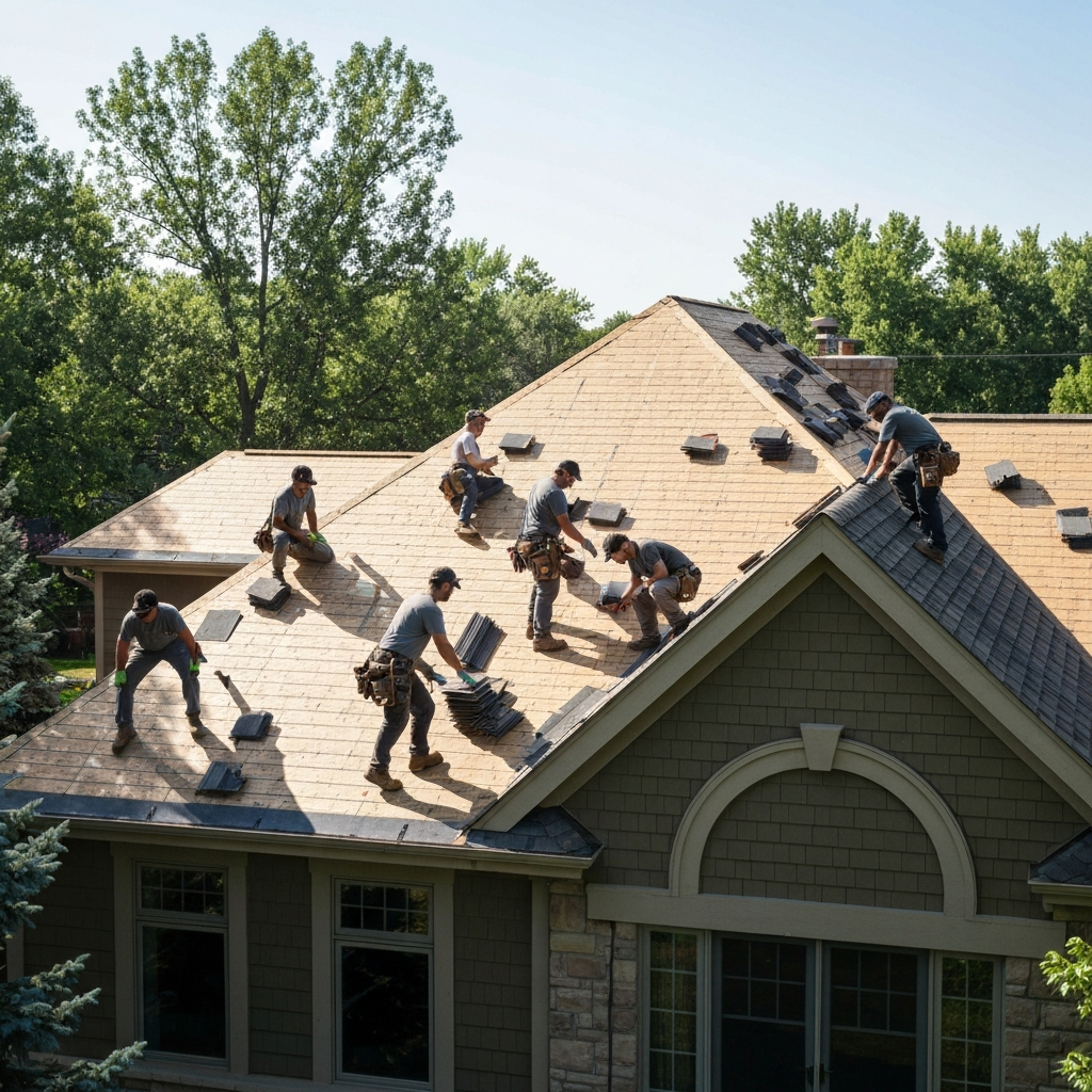 Professional roofing team
