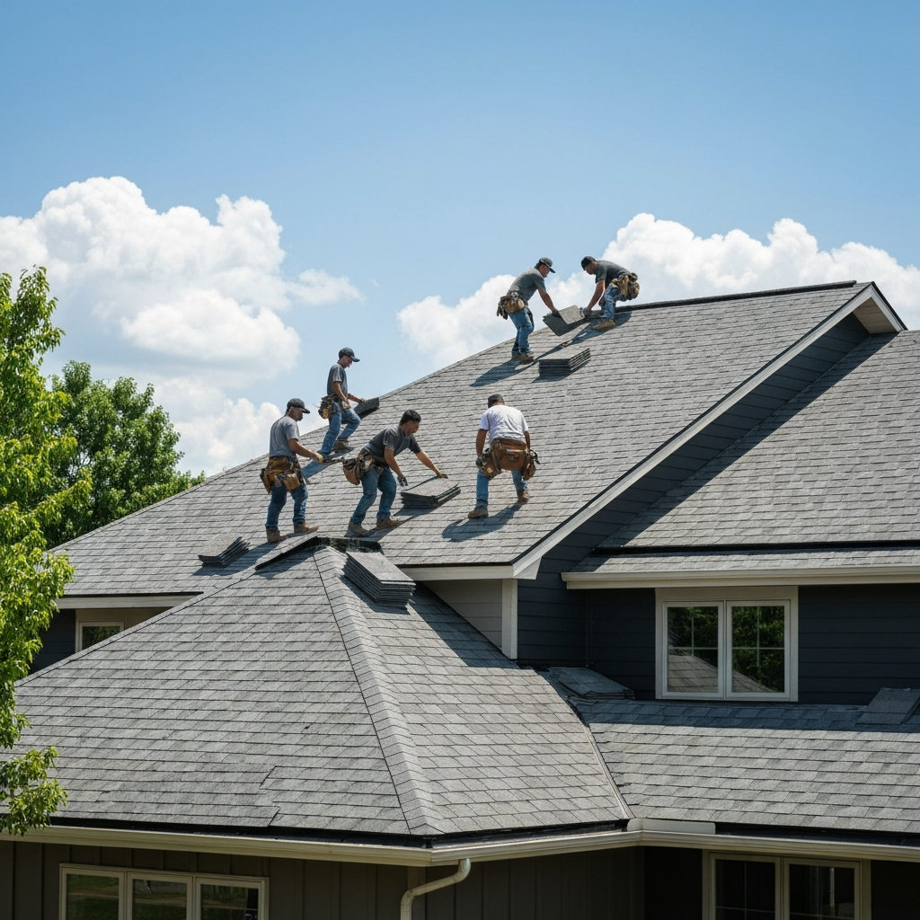 Professional roofing team