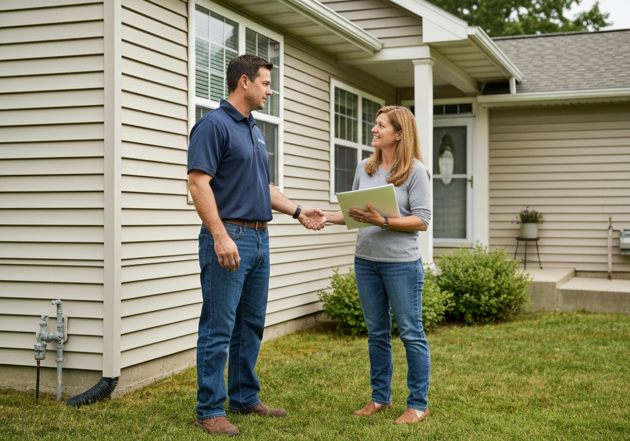CM Roofing professional discussing siding recommendations with a homeowner