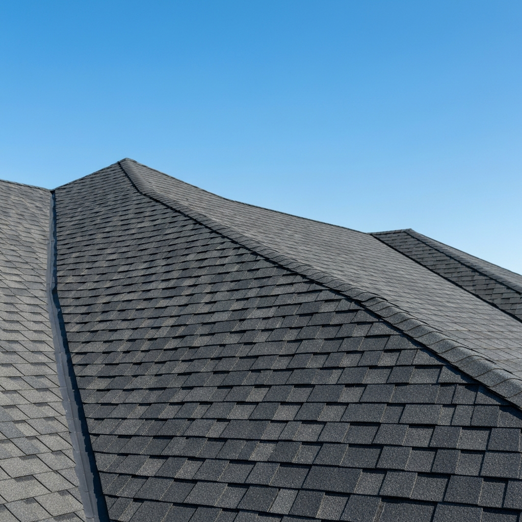 Close-up of freshly installed architectural asphalt shingles