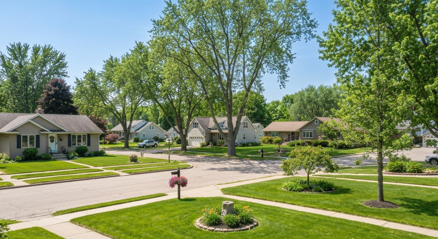 Mature tree-lined Minnesota residential neighborhood