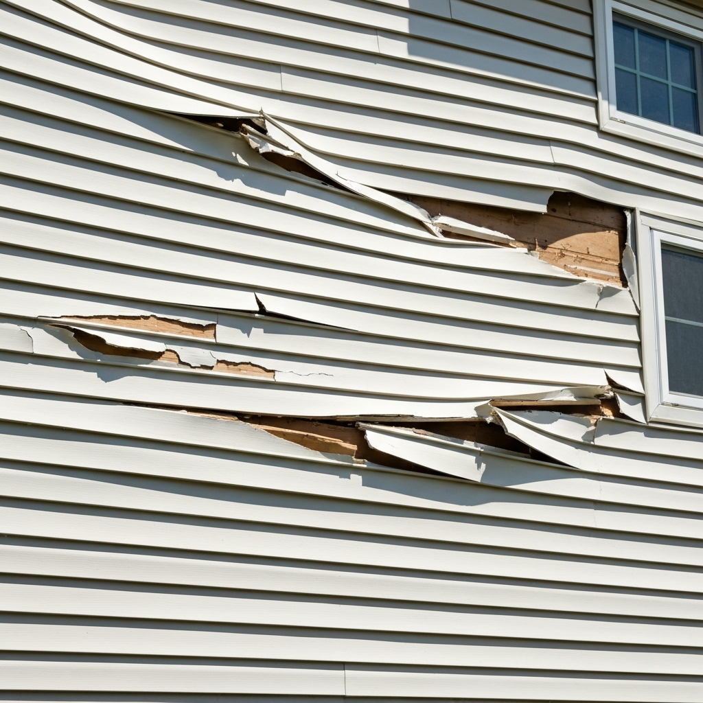 Cracked and damaged vinyl siding on a Minnesota home
