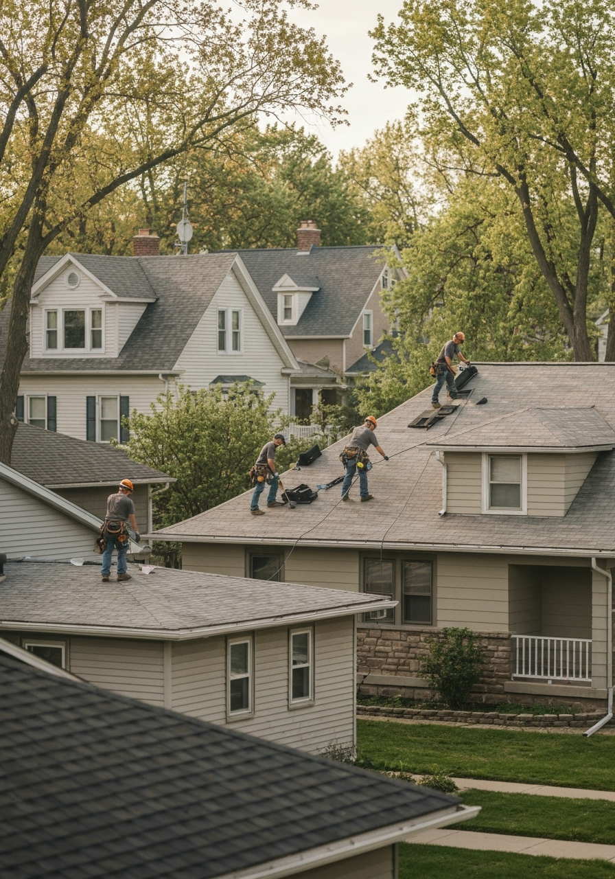 Professional roofing team