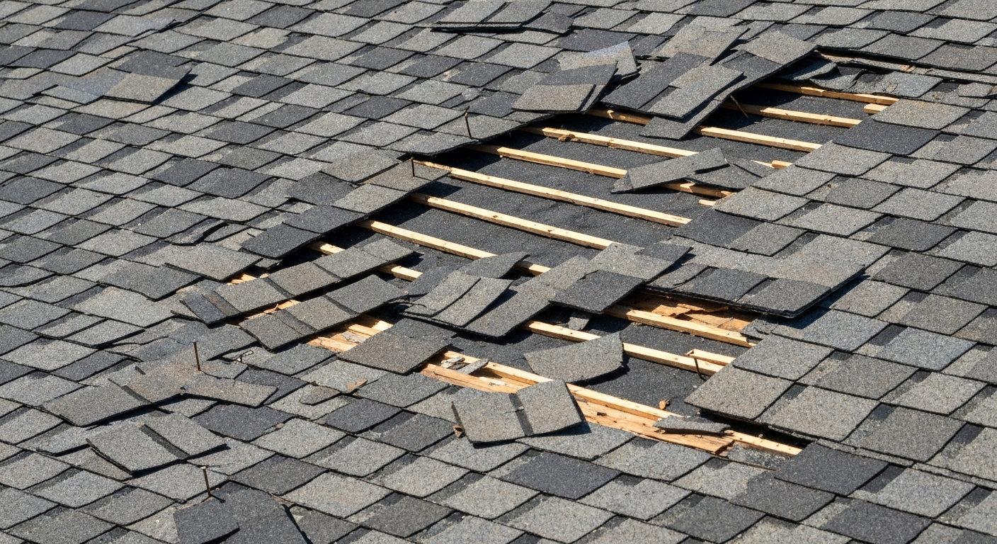 Damaged roof shingles