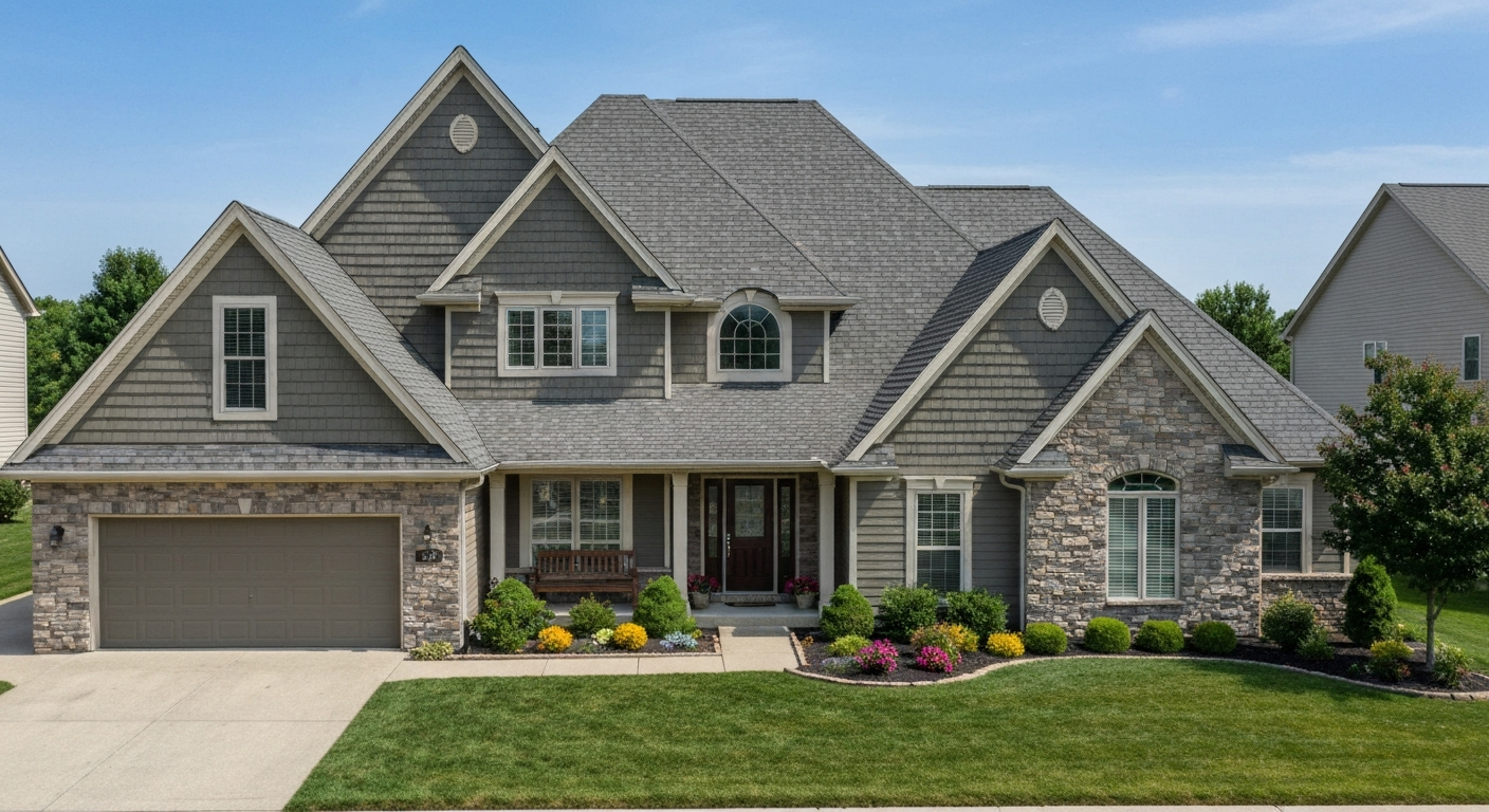 Finished roof replacement on a two story suburban home