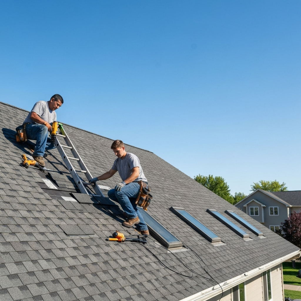 Professional roofing team