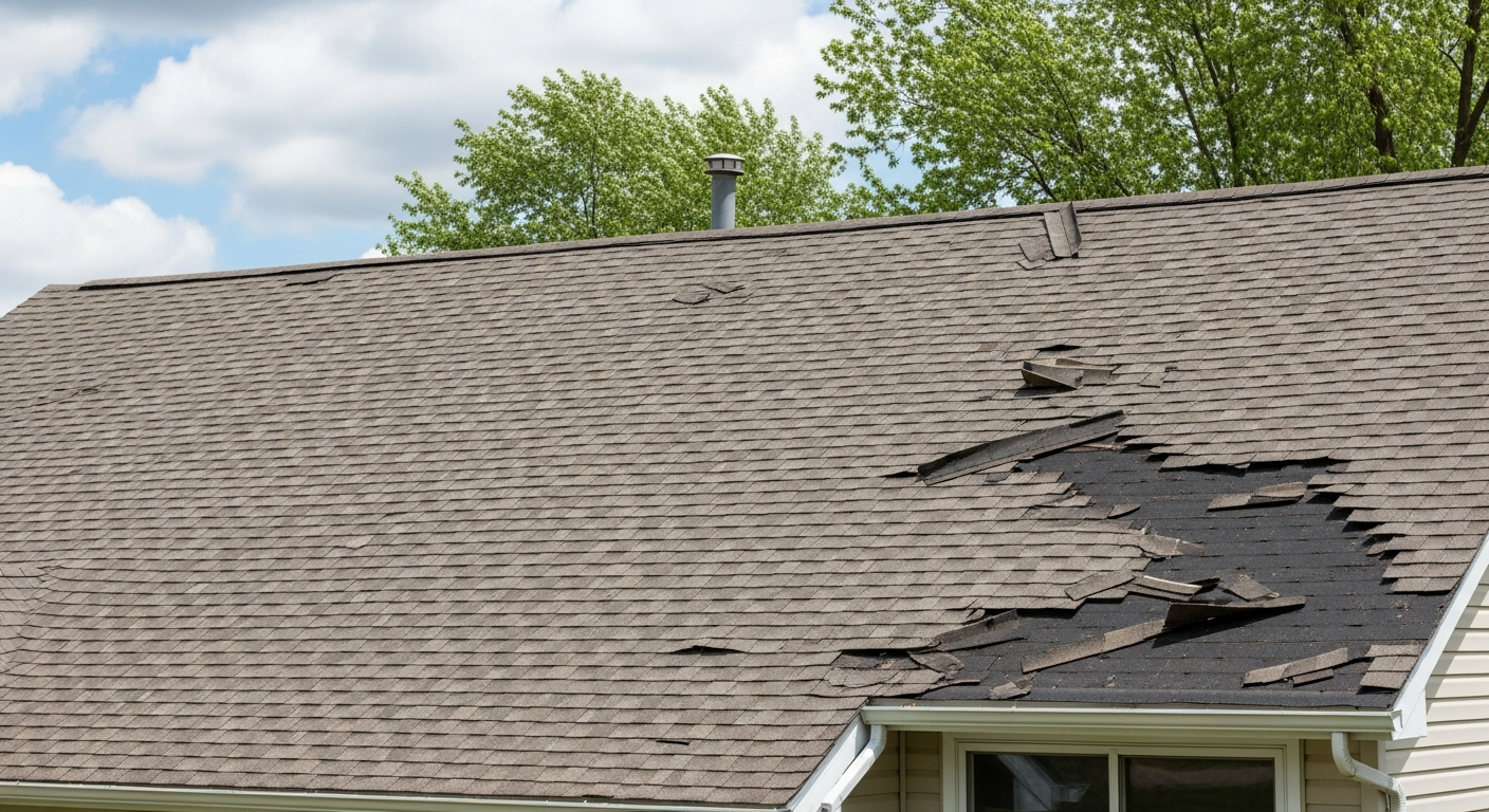 Storm damaged residential roof in Minnesota