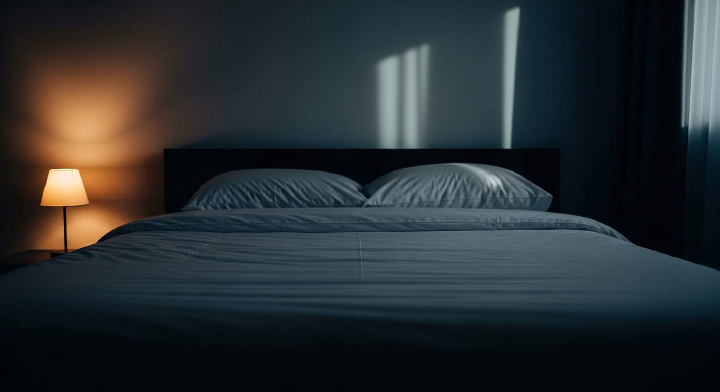Dark cinematic bedroom