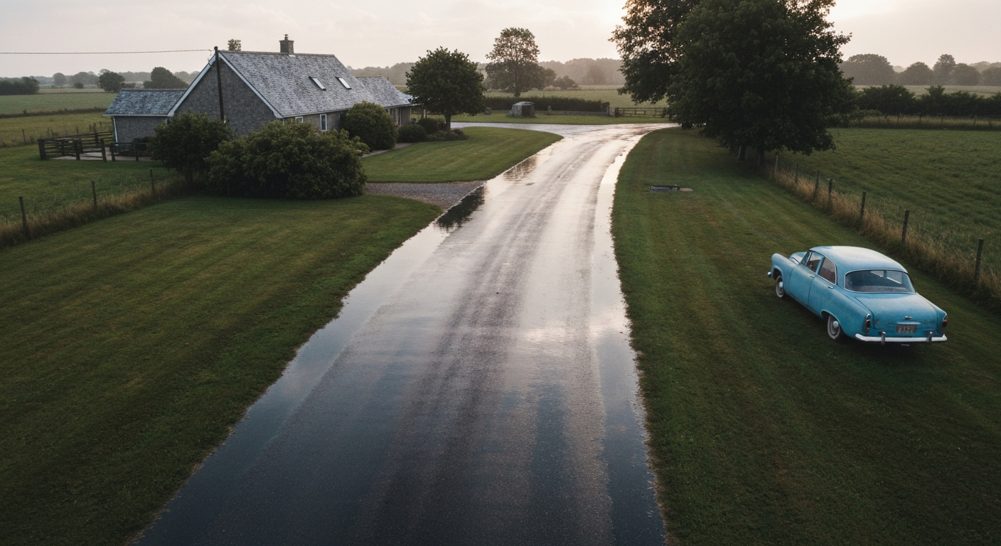 Sealed exterior rural driveway after rain