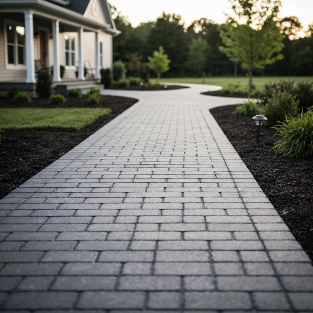 Paver walkway freshly sealed at a homestead