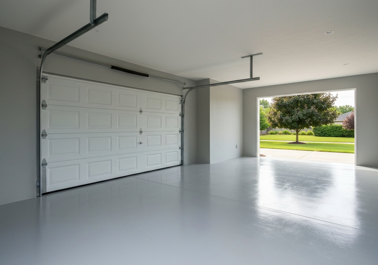 Flake-coated residential garage