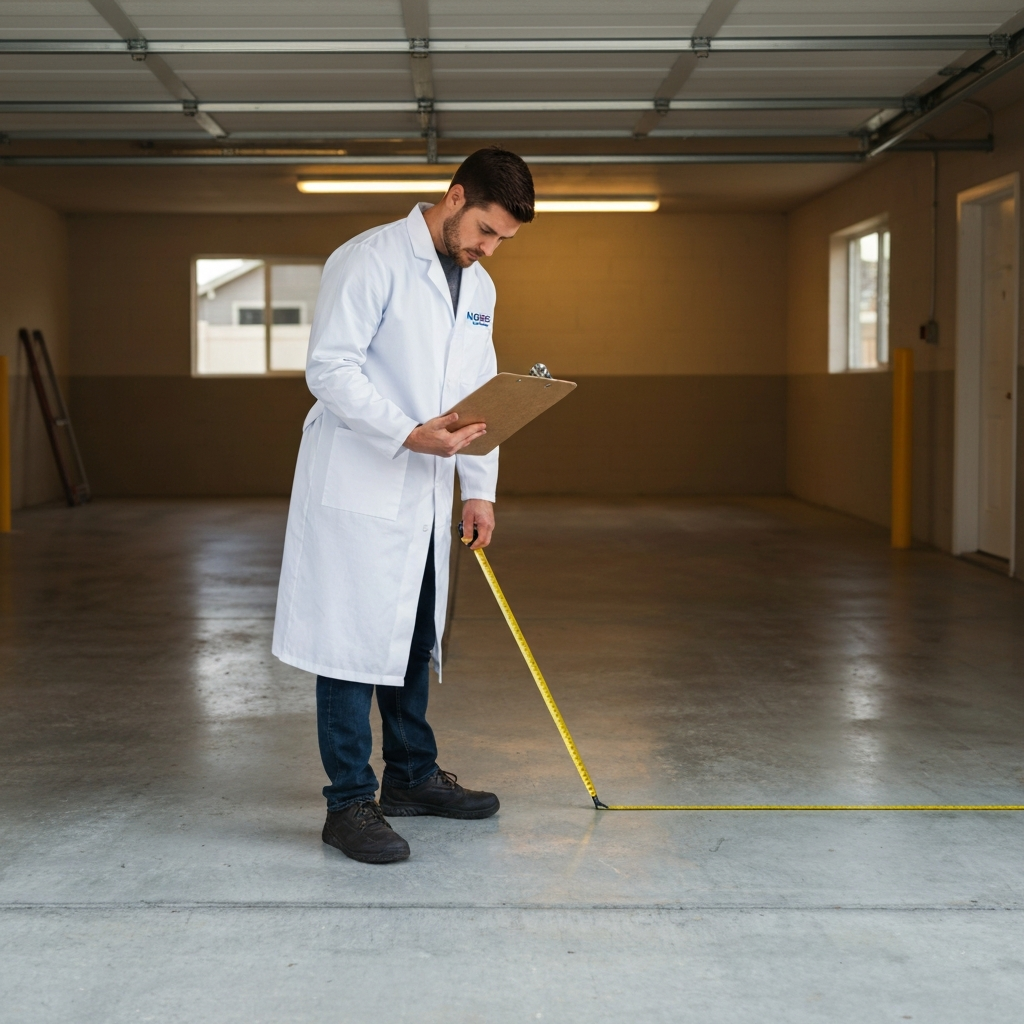 Technician checking a Kalispell garage slab for moisture before a coating quote