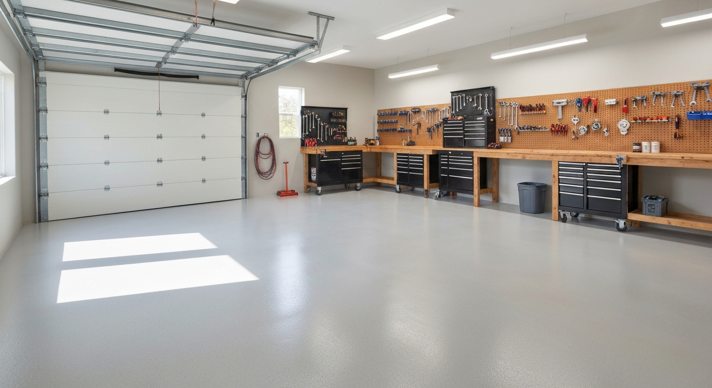 Epoxy garage with workbench
