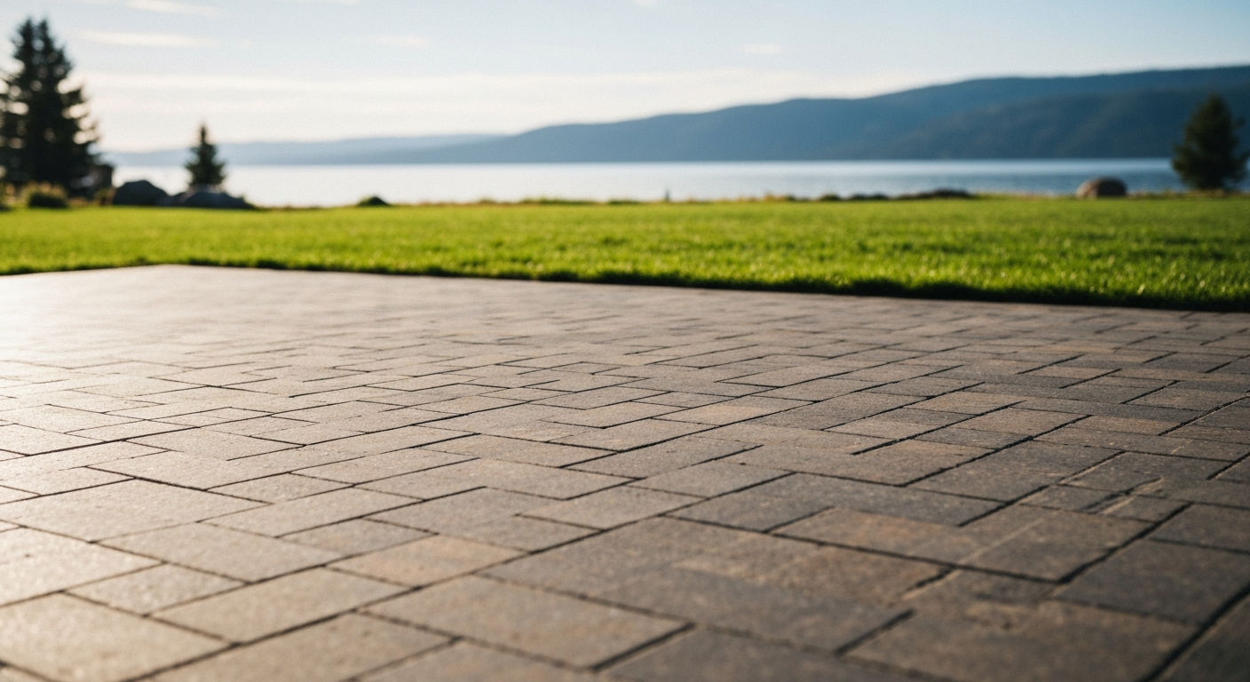 Newly installed paver patio in the Flathead Valley