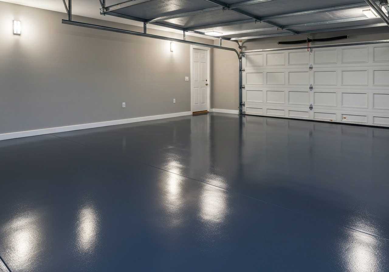 Residential garage with a solid high-build epoxy floor