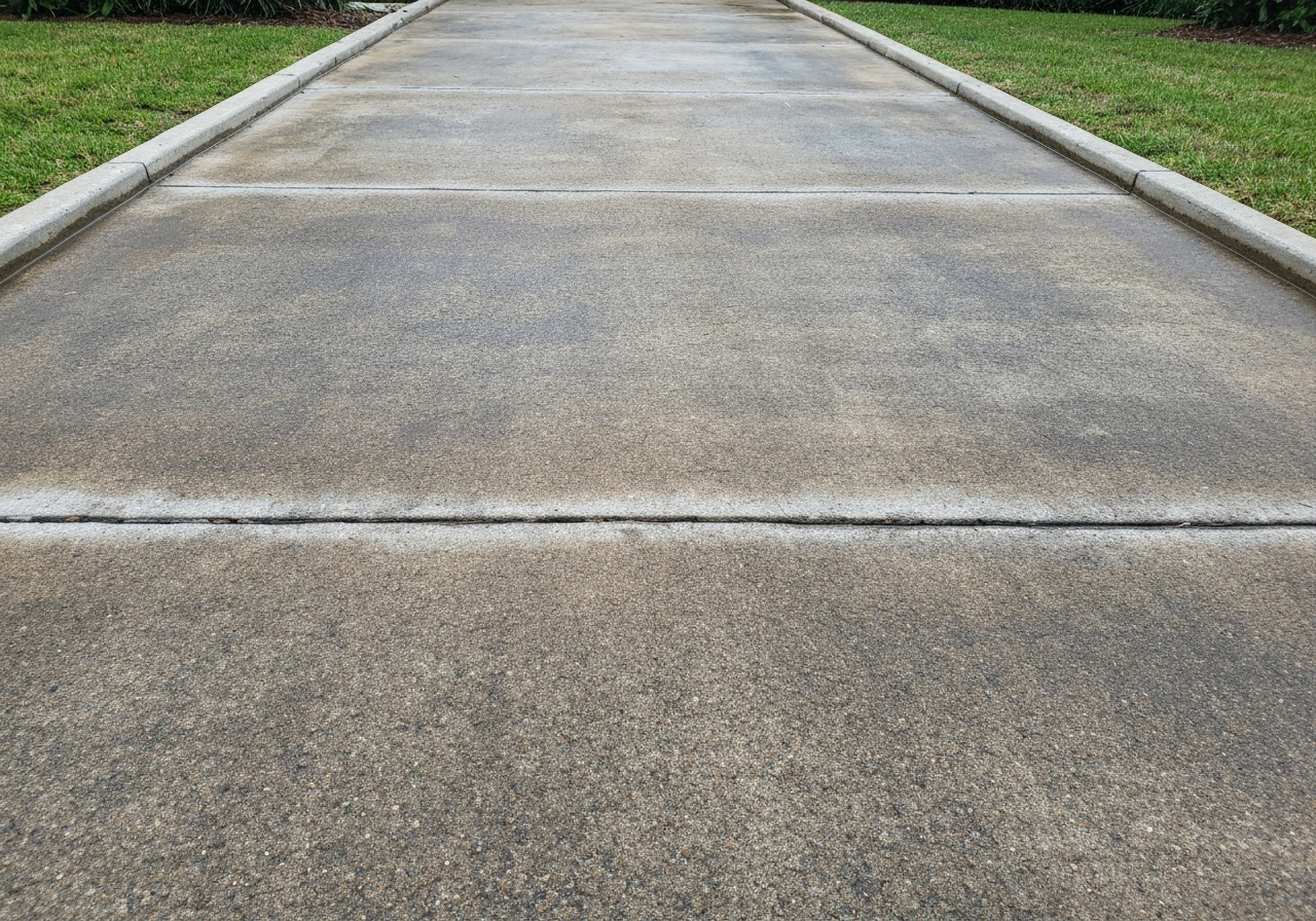 Existing weathered concrete driveway being cleaned and prepped for sealing