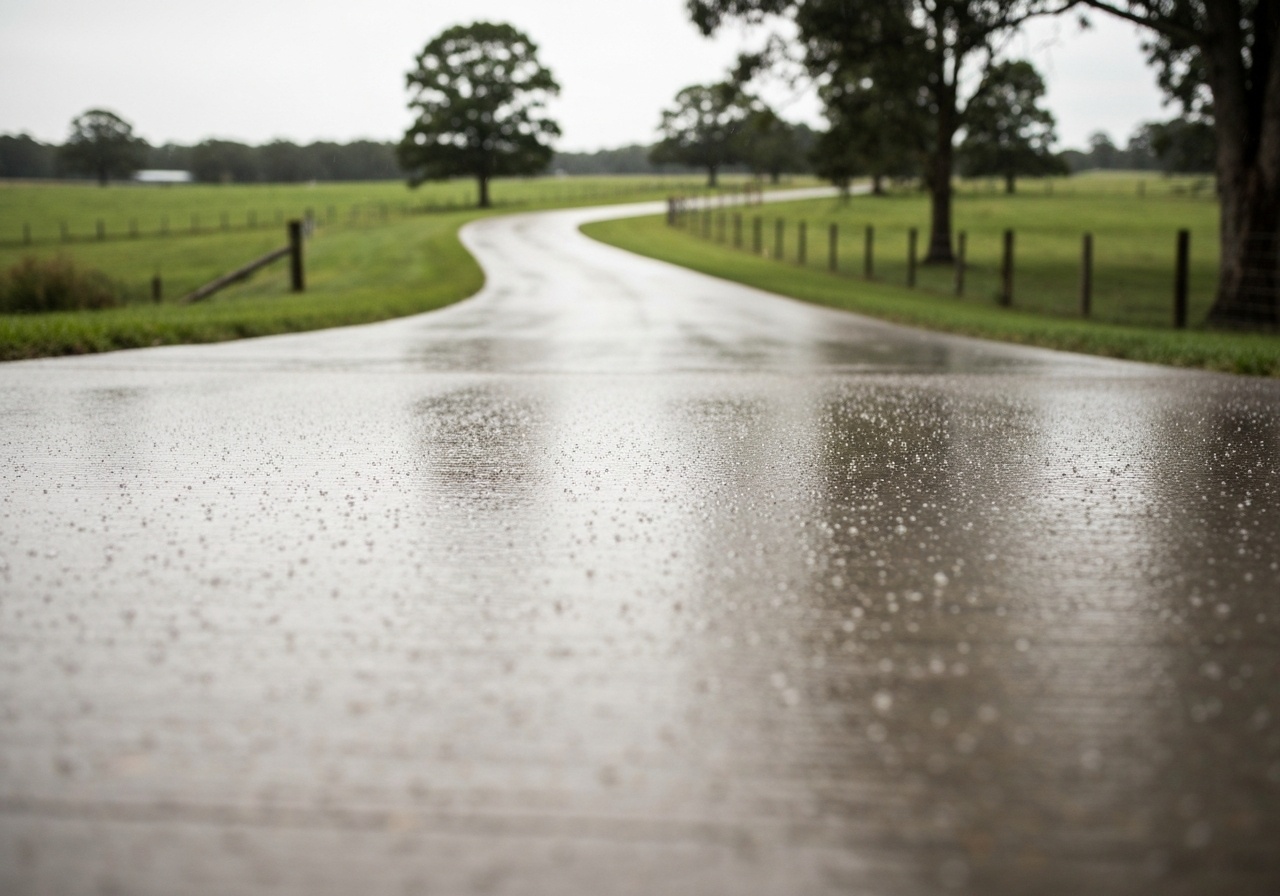 Sealed exterior rural driveway after rain