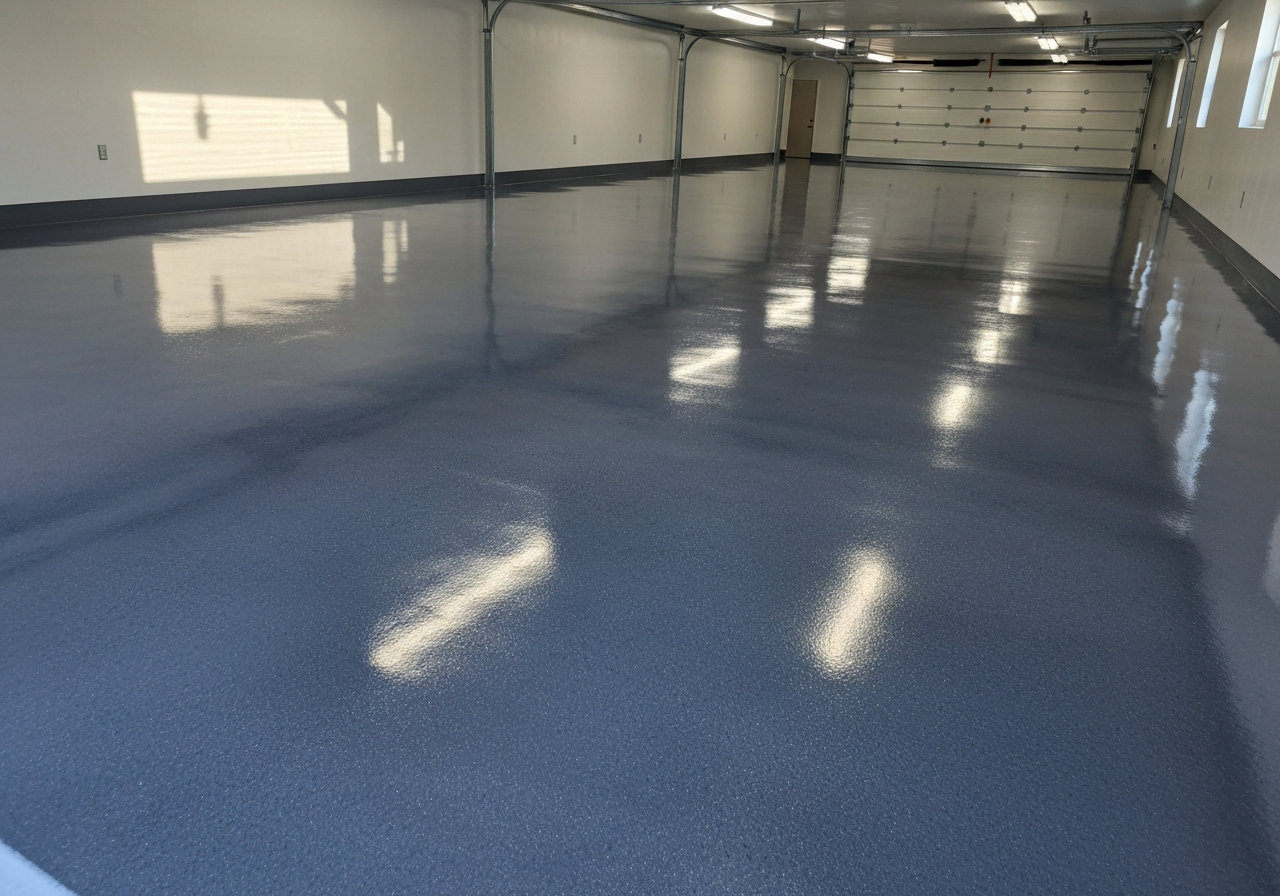 Epoxy-finished cabin garage floor with clean appearance